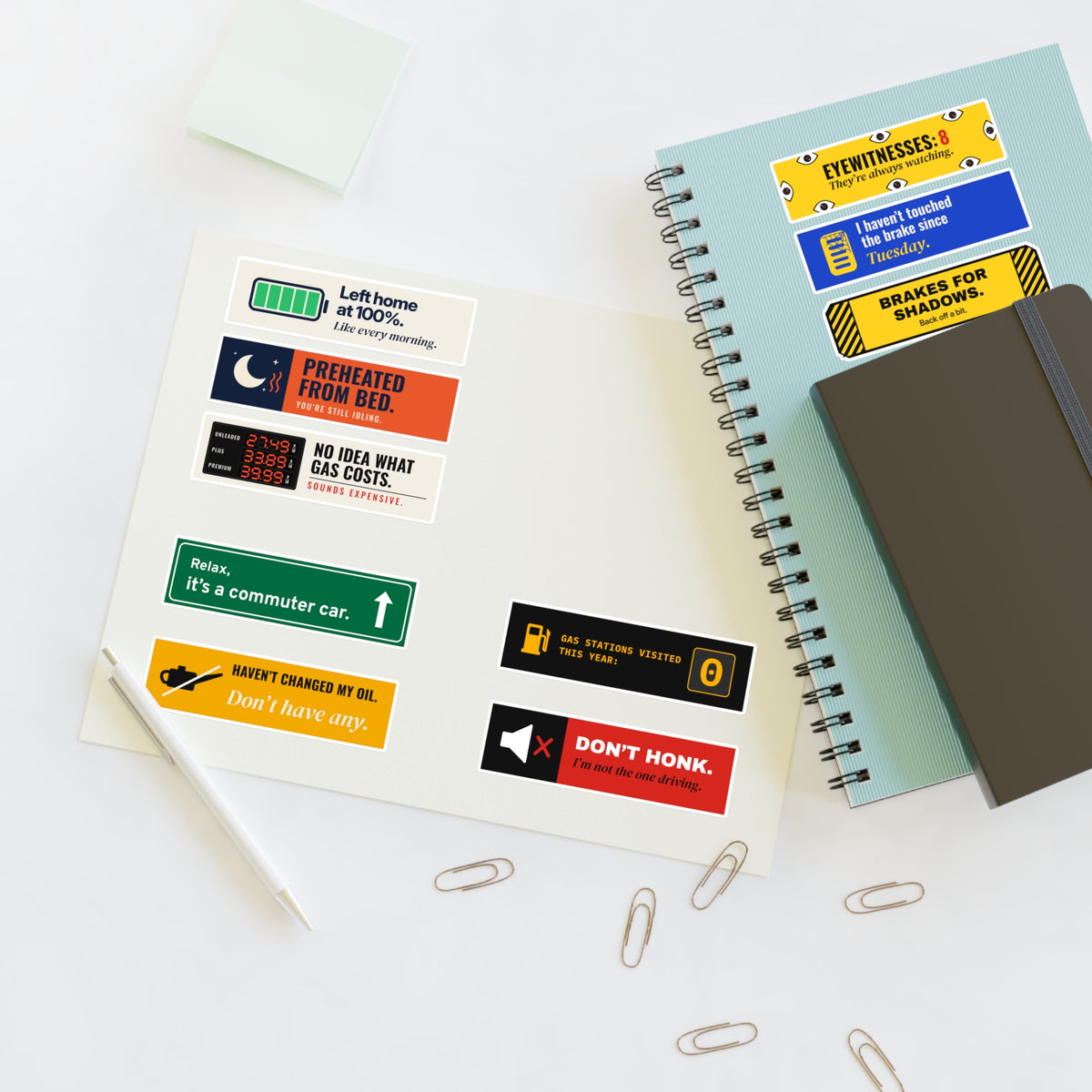 Hall of Fame Mini 10-Pack, stickers on a desk with a notebook