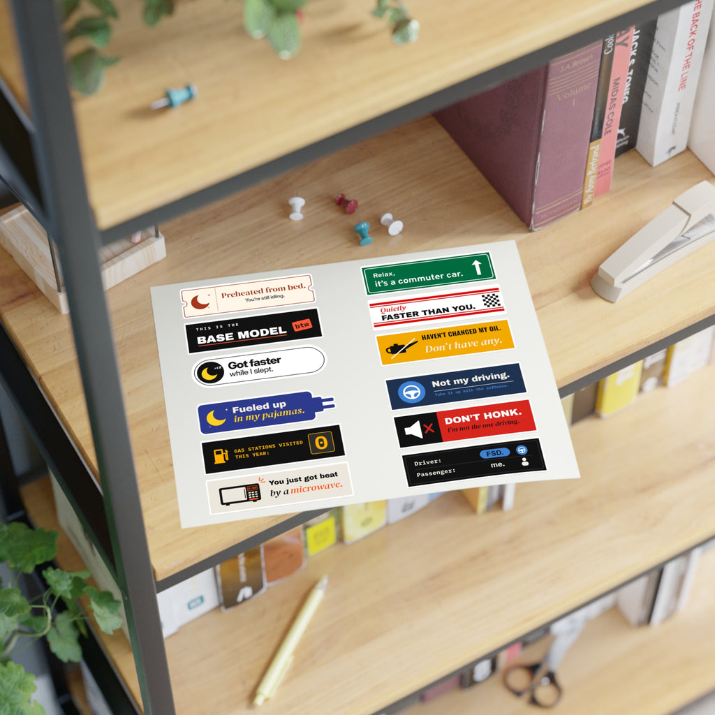 Mini Sticker Full Set, Sheet 2 of 3, sticker sheet on a bookshelf
